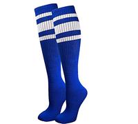 juDanzy J-Socks Premium Striped Adult Knee High Tall Athletic Skater Tube Socks, Blue With White Stripes, S