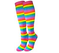 juDanzy J-Socks Premium Striped Adult Knee High Tall Athletic Skater Tube Socks, Bright Rainbow Stripes, S