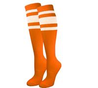 juDanzy J-Socks Premium Striped Adult Knee High Tall Athletic Skater Tube Socks, Orange With White Stripes, L