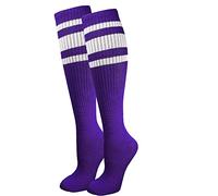 juDanzy J-Socks Premium Striped Adult Knee High Tall Athletic Skater Tube Socks, Purple With White Stripes, S