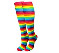 juDanzy J-Socks Premium Striped Adult Knee High Tall Athletic Skater Tube Socks, Rainbow, Large