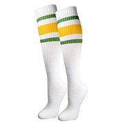 juDanzy J-Socks Premium Striped Adult Knee High Tall Athletic Skater Tube Socks, White With Green and Yellow Stripes, Large