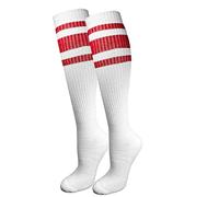 juDanzy J-Socks Premium Striped Adult Knee High Tall Athletic Skater Tube Socks, White With Red Stripes, S