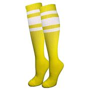 juDanzy J-Socks Premium Striped Adult Knee High Tall Athletic Skater Tube Socks, Yellow With White Stripes, S