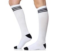 juDanzy J-Socks Premium Triple Stripe Adult Tube Socks (Adult Large), White with Black Stripes