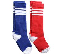 juDanzy Knee High Tall Baby, Toddler and Kids Socks with Arch Support - Blue & White and Red & White - 2-4 Years