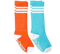 juDanzy Knee High Tube Socks for Boys, Girls, Baby, Toddler and Child (2-4 Years, Orange & Turquoise with white stripes)
