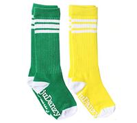 juDanzy Knee High Tube Socks for Boys, Girls, Baby, Toddler and Child (6-10, Green & Yellow with White Stripes)