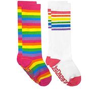 juDanzy Knee High Tube Socks for Boys, Girls, Baby, Toddler and Child (6-12 Months, Bright Rainbow & Bright Rainbow Stripes)