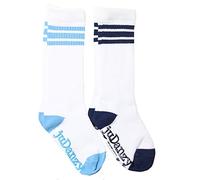 juDanzy knee high tube socks for boys, girls, baby, toddler & child (6-10 Years, White with Navy & Columbia Blue Stripes)