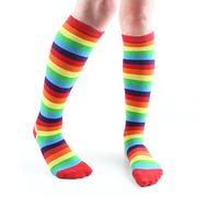 juDanzy Tall Knee High Rainbow Socks with Grips for Baby, Toddler, and Child, Classic Rainbow Stripes, 10-15 Years