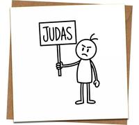 Judas Funny Stick Figure Greeting Card - 145mm x 145mm Square - Humorous Insult Banter Card for Friends - Blank Inside - Eco Kraft Envelope Included