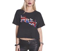 Judas Priest Women's Union Jack Glitter Ink Boxy T-Shirt in Black | Size: XL Judas Priest Black XL