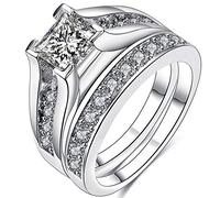 JUDE 925 Sterling Silver Princess Cut Wedding Engagement Bridal Ring Set (I)