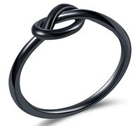 JUDE Jewelers Durable Stainless Steel Silver Black Love Knot Ring Promise Celtic (Black, V)