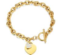 Jude Jewelers Stainless Steel Chain Heart Charm Classic Holiday Wedding Party Strand Bracelet, 7", Metal, Cubic Zirconia
