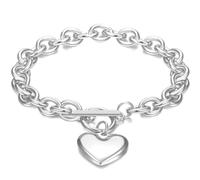 Jude Jewelers Stainless Steel Classic Simple Plain Chain Style Heart Charm Bracelet, M, Metal, Cubic Zirconia