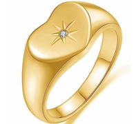 Jude Jewelers Stainless Steel Heart Shaped Signet Sunshine Wedding Statement Promise Holiday Party Ring, Metal, Cubic Zirconia