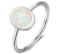 Jude Jewelers Stainless Steel Oval Shape Simulated Fire Opal Wedding Engagement Proposal Ring, 4 UK, gemstone, Created Opal