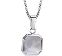 Jude Jewelers Stainless Steel Square Hexagon Created Turquoise Onyx Shell Wedding Statement Pendant Necklace, Metal, Cubic Zirconia