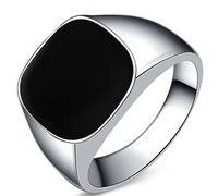 JUDE Stainless SStainless Steel Black Enamel Classical Plain Signet Ring (Silver Black, Z+5)