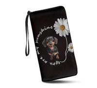 JUDENTIDOS Daisy Dachshund Wallet for Womens You are My Sunshine Leather RFID Blocking Zip Around Card Holder Organizer Ladies Travel Clutch Wristlet