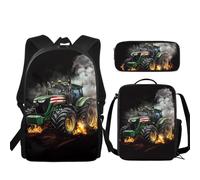 JUDENTIDOS Farm Tractor Backpack for Boys School Bookbag with Lunch Box Pencil Case School Bookbag Set for Elementary 3 in 1 School Bag for 3th Grade Kids Backpack