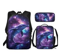 JUDENTIDOS Galaxy Dolphin School Backpack for Kids Boys Girls Backpack with Lunch Box and Pencil Case Primary Elementary Bookbag Set for Age 6-18