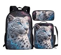 JUDENTIDOS Galaxy Leopard Backpack for Girls Boys School Bookbag with Lunch Box Pencil Case School Bookbag Set for Elementary 3 in 1 School Bag for 3th Grade Kids Backpack