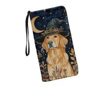 JUDENTIDOS Golden Retrievers Moon Wallets for Womens Zipper Around Purses RFID Blocking Credit Card Holder Leather Clutch Wristlet