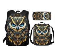 JUDENTIDOS Mandala Owl Backpack for Girls Boys School Bookbag with Lunch Box Pencil Case School Bookbag Set for Elementary 3 in 1 School Bag for 3th Grade Kids Backpack