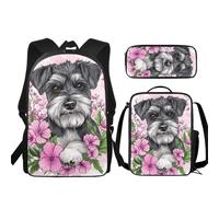 JUDENTIDOS Schnauzer Floral School Backpack Kids Bookbag Set with Lunch Bag & Pencil Case Elementary Preschool Kindergarten Supplies for Girls Backpack Set