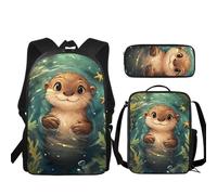 JUDENTIDOS School Backpack for Boys Girls Elementary Kids Backpack with Lunch Box Pencil Case Middle School Bags College Bookbag, Funny Otter