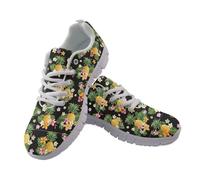 JUDENTIDOS Sneakers for Women Lightweight Lace Up Flat Sneakers Fashion Outdoor Walking Running Shoes, Pineapple Tropical Flowers, 2/2.5 UK
