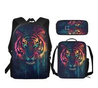 JUDENTIDOS Tiger Animal Backpack and Lunch Box and Pencil Case Set for Boys Backpack Elementary School Preschool Kids Bookbag Ages 6-18