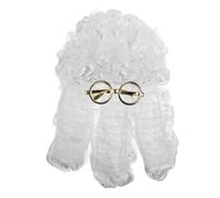 Judge Barrister Costume Wig with Gold Frame Glasses Long Curly White Wig for Men and Boys for Halloween Parties and Cosplay Events Judge Accessories Included