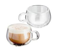 Judge Double Walled Glass Cappuccino Coffee Handled Cups, Set of 2, 225ml - Vacuum Insulated, Handcrafted Artisan - Strong, Heat Resistant