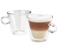 Judge Duo Flare Set of 2 Latte Glass Coffee Cups with Handle, Hollow Vacuum Sealed, Hand Made Heat Resistant, 325ml Latte Cup
