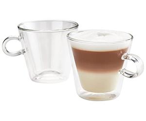 Judge Duo Flare Set of 2 Latte Glass Coffee Cups with Handle, Hollow Vacuum Sealed, Hand Made Heat Resistant, 325ml Latte Cup