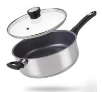 Judge Essential 28cm (3.4L) Saute Pan with Lid - Stainless Steel Non Stick Frying Pan with Vented Glass Lid - Dishwasher & Oven Safe to 180°C - Stay-Cool Handle - Suitable for All Hob Types