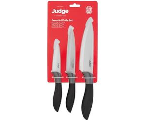 Judge Essential 3-Piece Knife Set - 9cm Paring Knife, 12cm Utility Knife, 15cm Cooks Knife - Dishwasher Safe, Ergonomic Handle