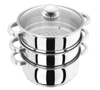 Judge Essential 3-Tier Stainless Steel Steamer - Thermic Based & Vented Glass Lid, Oven-safe Vegetable Steam Cooker with Cool Handles ?