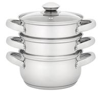 Judge Essentials, 16cm 3 Tier Glass Lid Steamer Set in Metallic Silver Judge Metallic Silver