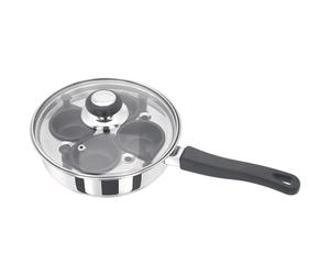 Judge Essentials Four-Cup Egg Poacher and Stainless Steel Frying Pan, 20cm, Vented Glass Lid and Stay-Cool Handle