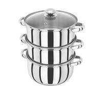 Judge Essentials Stainless Steel 3 Tier Steamer 24cm, Vented Glass Lid, Integral Casserole Pot, Oven Safe, Induction Ready