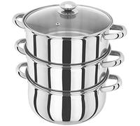 Judge Essentials Stainless Steel 3 Tier Steamer 24cm, Vented Glass Lid, Integral Casserole Pot, Oven Safe, Induction Ready, 25 Year Guarantee