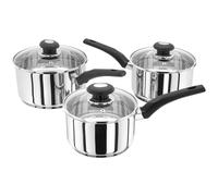Judge Essentials Stainless Steel Set of Pans, 3-Piece Set, 16cm, 18cm & 20cm Saucepans, Vented Glass Lids, Induction Ready