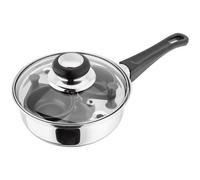 Judge Essentials Two Cup Egg Poacher and Stainless Steel Frying Pan, 16cm, Vented Glass Lid and Stay-Cool Handle