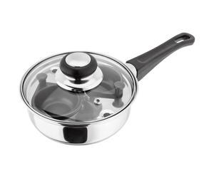 Judge Essentials Two Cup Egg Poacher and Stainless Steel Frying Pan, 16cm, Vented Glass Lid and Stay-Cool Handle