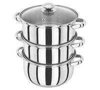 Judge Essential 3-Tier Stainless Steel Steamer - Thermic Based & Vented Glass Lid, Oven-safe Vegetable Steam Cooker with Cool Handles, Energy-Efficient, Induction Ready Healthy Steamer Cooking - 22cm
